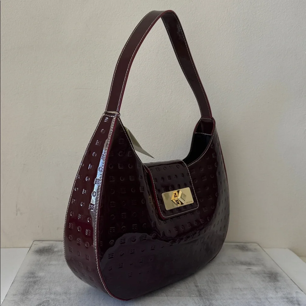 ARCADIA  PATENT LEATHER SHOULDER HOBO HANDBAG RED MADE in ITALY
